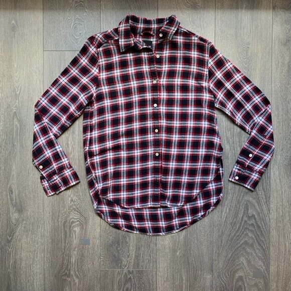 Aritzia Wilfred Free Charlotte Button Down Shirt Plaid Flannel Side Slit XS - Picture 8 of 14